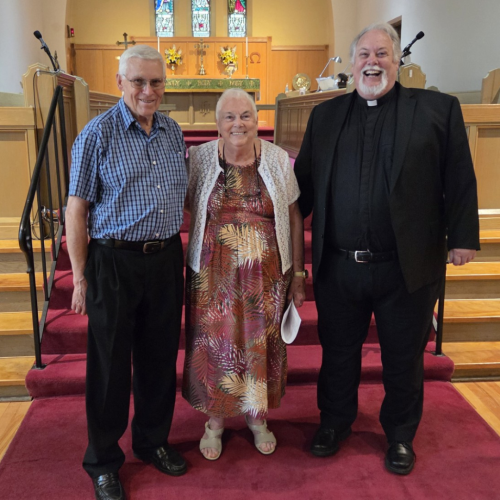 Garnet Allen, Charleen Allen, and the Rev. Cory Brunatti at Trinity Anglican Church, Parry Sound